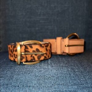 Leopard Print and Tan Leather Belt Set